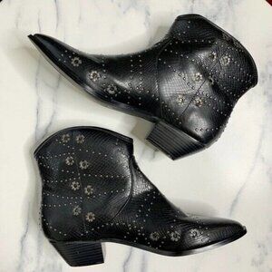 Faryl Robin Free People Snakeskin Stud Western Ankle Black Booties Shoes 7